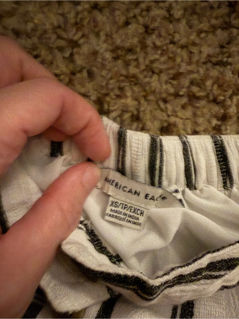 American Eagle Striped Button-Front White and Black Midi Skirt
